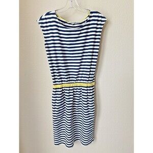 Boden Women's Size 2R Blue White Striped Stretch Knit Cap Sleeve Dress